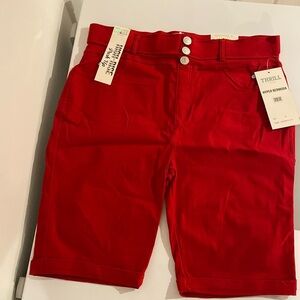 Thrill Bold Red Bermuda Shorts - Women's Stretch Tailored Fit